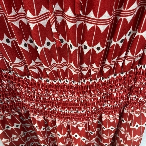 Sophia Max red patterned long sleeve dress with smocking, size small - Picture 2 of 10
